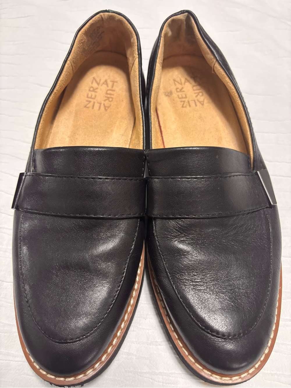 Bala Black Leather Penny Loafers with Brown Welt